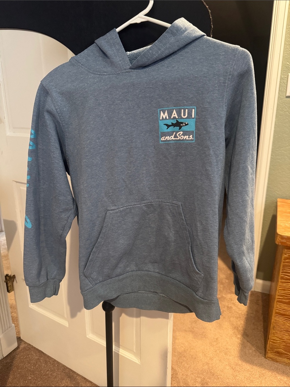 Maui and Sons Heather Blue Pullover Hoodie with Logo Patch